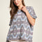Davi & Dani High-Low Geometric Round Neck Knit Top