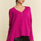 Davi & Dani Ribbed Side Slit V-Neck Sweater